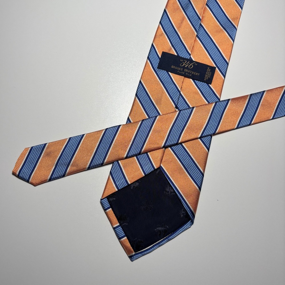 Brooks Brothers 346 Striped Repp Tie Peach Orange Silk Necktie Made In USA Tie - Picture 3 of 5